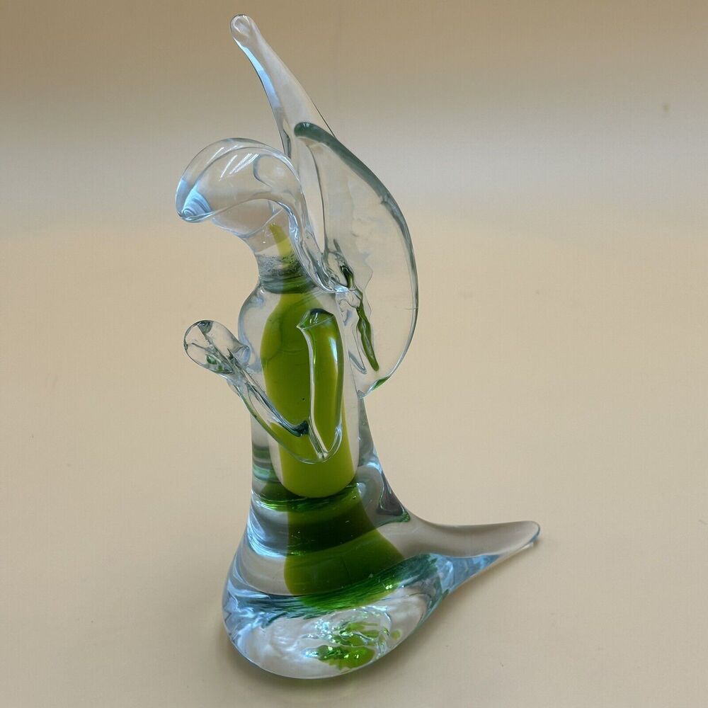 Vintage Murano Hand Blown Art Glass Praying Angel Clear Emerald Green Sommerso